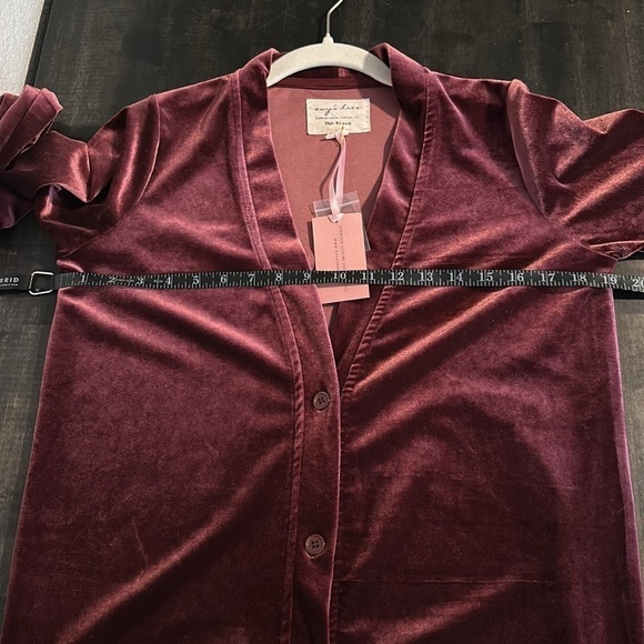 Evystree Wine Velour Longline Cardigan Patch-pockets New Size Small - Picture 6 of 7